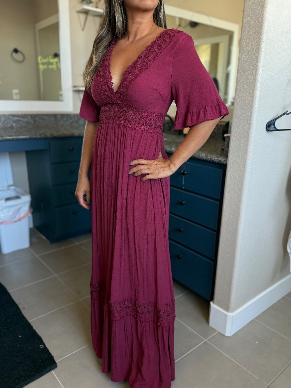 Wishlist Apparel Deep V Neckline and Back Maroon Dress